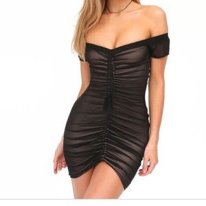 Black Rushed Mesh Bodycon Dress